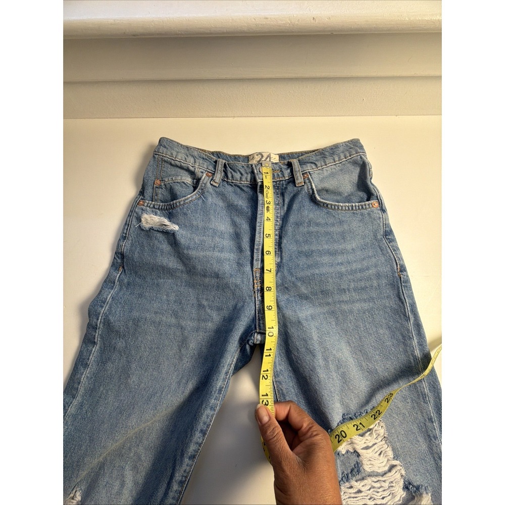 Free People New Dawn Flare High Rise Jeans Button Fly In Victoria Blue Sz 24 - Picture 7 of 8